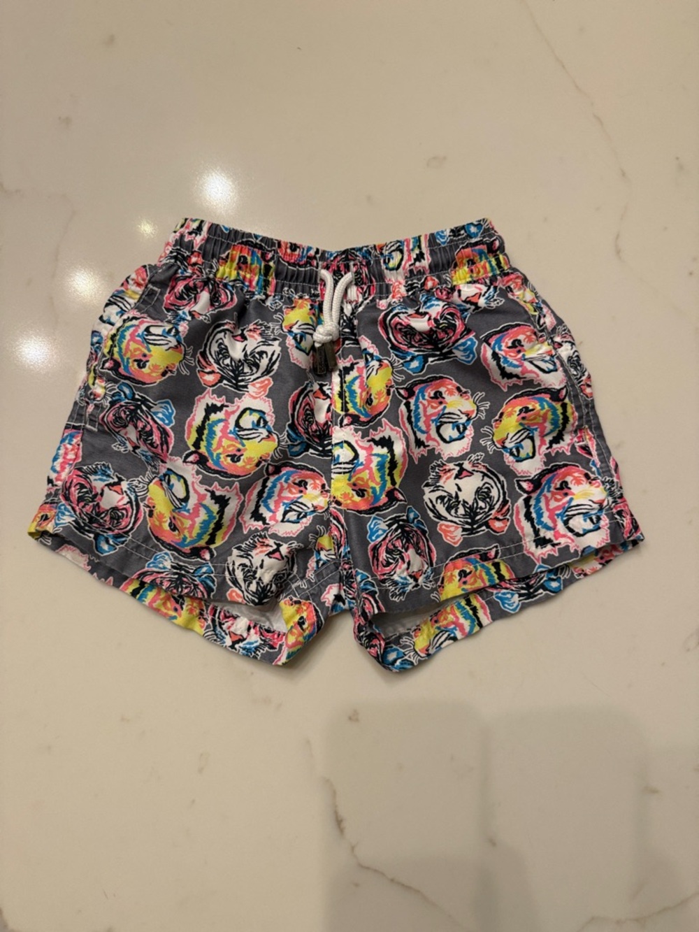 98 Coast Ave Kids Grey Swim Trunks with Colorful Lion Print